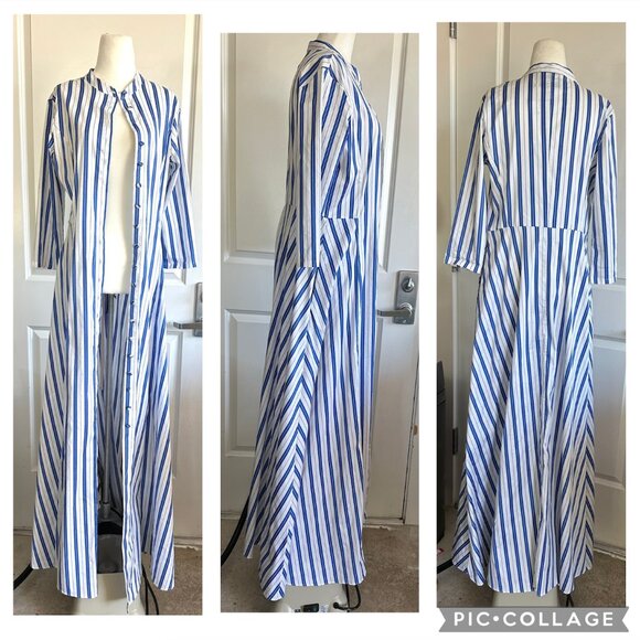 Evi Grintela Carine Cotton Striped Print The Shirt Dress Maxi Button Down L - Picture 1 of 5